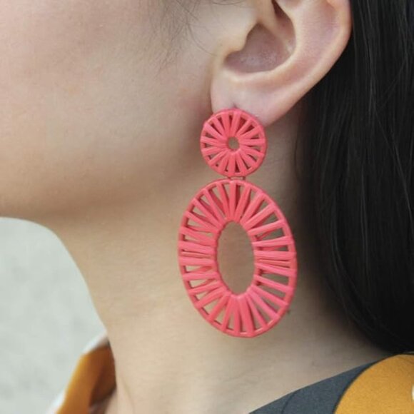 Statement Raffia Earrings Boho Drop Dangle Earrings for Women Handmade F… - Picture 11 of 12